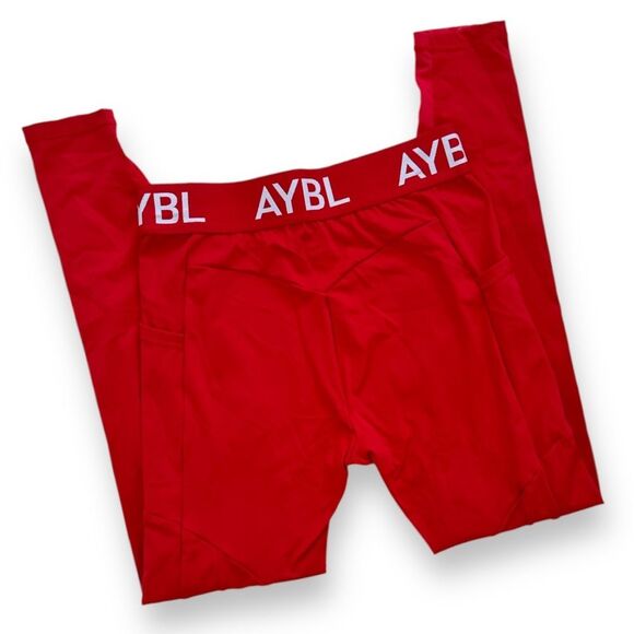 AYBL Training Leggings‎ Red Wm Sz Med Mesh Calf EUC - Picture 1 of 7